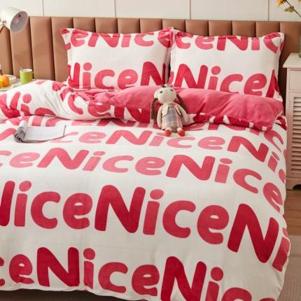 91家纺网 家纺一手货源 找家纺 乐居坊 2023新款高克重牛奶绒印花保暖四件套 胜利者-粉