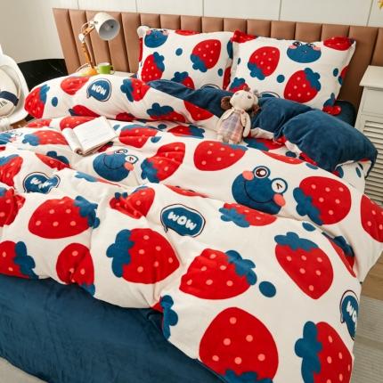 91家纺网 家纺一手货源 找家纺 乐居坊 2023新款高克重牛奶绒印花保暖四件套 草莓甜心