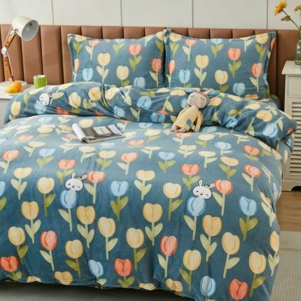 91家纺网 家纺一手货源 找家纺 乐居坊 2023新款高克重牛奶绒印花保暖四件套 秘密花园