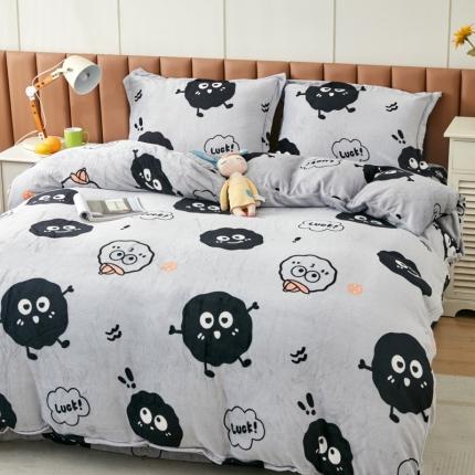 91家纺网 家纺一手货源 找家纺 乐居坊 2023新款高克重牛奶绒印花保暖四件套 煤球精灵