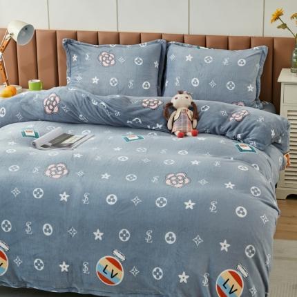 91家纺网 家纺一手货源 找家纺 乐居坊 2023新款高克重牛奶绒印花保暖四件套 时尚-灰