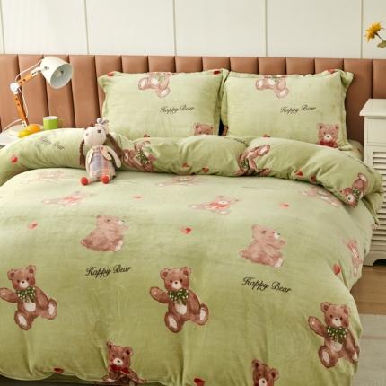 91家纺网 家纺一手货源 找家纺 乐居坊 2023新款高克重牛奶绒印花保暖四件套 小熊的梦