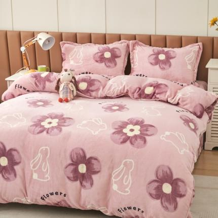 91家纺网 家纺一手货源 找家纺 乐居坊 2023新款高克重牛奶绒印花保暖四件套 吉祥兔