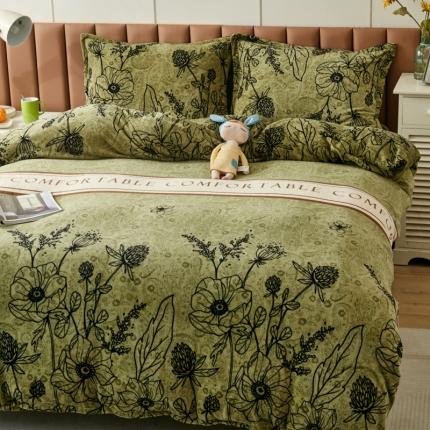 91家纺网 家纺一手货源 找家纺 乐居坊 2023新款高克重牛奶绒印花保暖四件套 卡诗兰顿