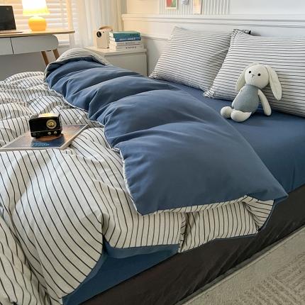 91家纺网 家纺一手货源 找家纺 （总）2025新款日系简约风格子亲肤磨毛四件套