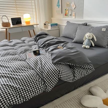 91家纺网 家纺一手货源 找家纺 （总）2025新款日系简约风格子亲肤磨毛四件套