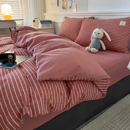 91家纺网 家纺一手货源 找家纺 （总）2025新款日系简约风格子亲肤磨毛四件套