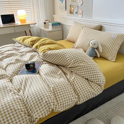 91家纺网 家纺一手货源 找家纺 （总）2025新款日系简约风格子亲肤磨毛四件套