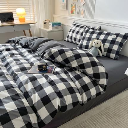 91家纺网 家纺一手货源 找家纺 （总）2025新款日系简约风格子亲肤磨毛四件套