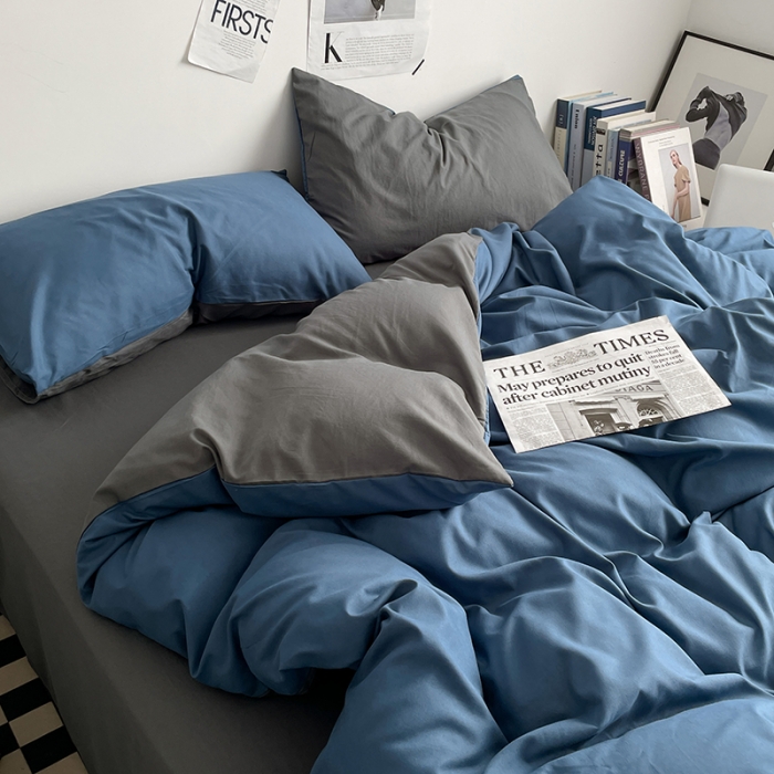 91家纺网 家纺一手货源 找家纺 2025新款日系简约无印风亲肤磨毛四件套学生三件套 宝蓝灰