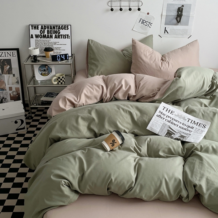 91家纺网 家纺一手货源 找家纺 2025新款日系简约无印风亲肤磨毛四件套学生三件套 抹茶卡其