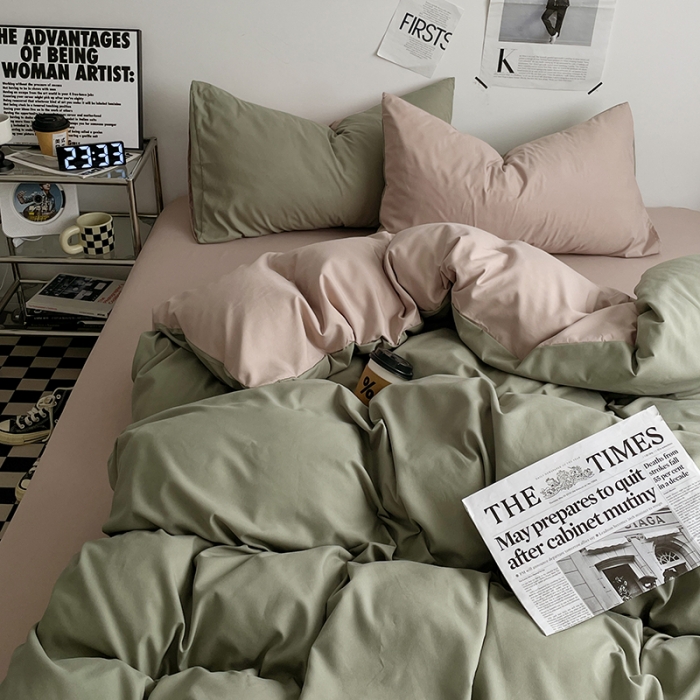 91家纺网 家纺一手货源 找家纺 2025新款日系简约无印风亲肤磨毛四件套学生三件套 抹茶卡其