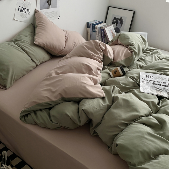 91家纺网 家纺一手货源 找家纺 2025新款日系简约无印风亲肤磨毛四件套学生三件套 抹茶卡其