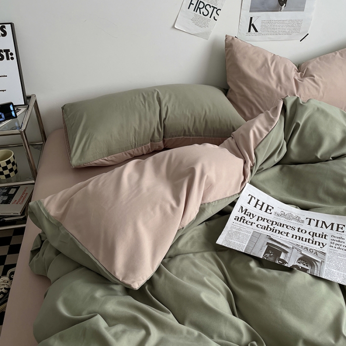 91家纺网 家纺一手货源 找家纺 2025新款日系简约无印风亲肤磨毛四件套学生三件套 抹茶卡其