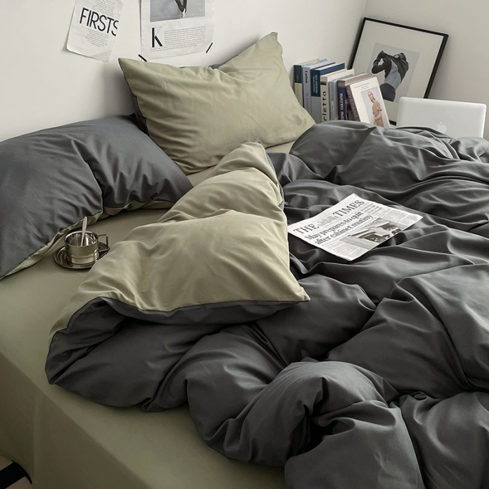 91家纺网 家纺一手货源 找家纺 2025新款日系简约无印风亲肤磨毛四件套学生三件套 抹茶深灰