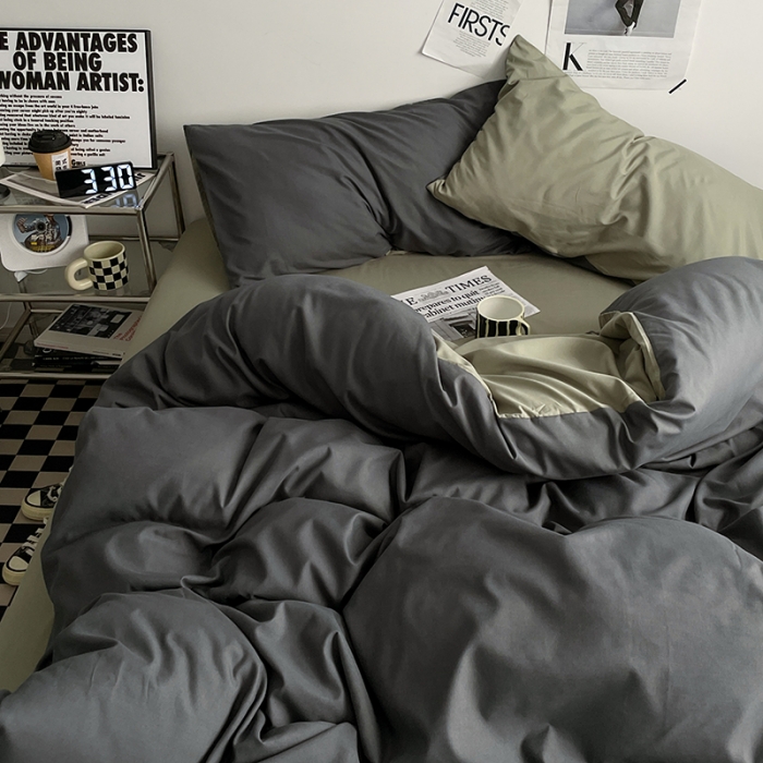 91家纺网 家纺一手货源 找家纺 2025新款日系简约无印风亲肤磨毛四件套学生三件套 抹茶深灰