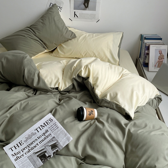 91家纺网 家纺一手货源 找家纺 2025新款日系简约无印风亲肤磨毛四件套学生三件套 抹茶芝士