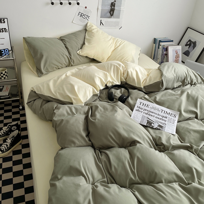 91家纺网 家纺一手货源 找家纺 2025新款日系简约无印风亲肤磨毛四件套学生三件套 抹茶芝士