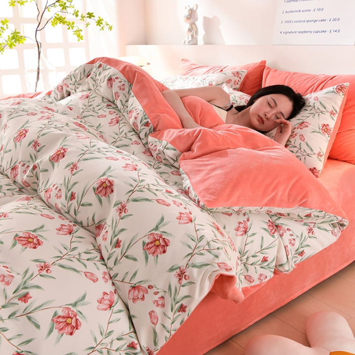 91家纺网 家纺一手货源 找家纺 圣楚 2024新款小竺棉加绒四件套 芳菲曼舞