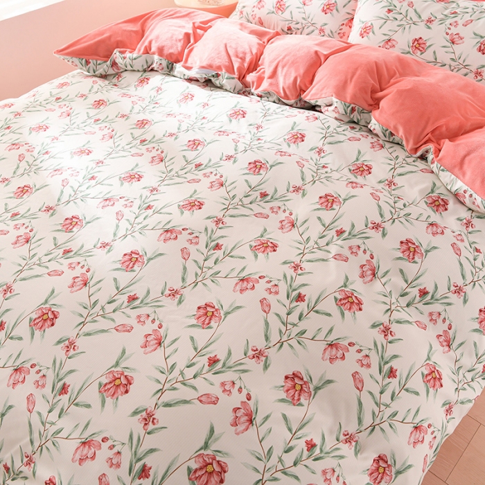 91家纺网 家纺一手货源 找家纺 圣楚 2024新款小竺棉加绒四件套 芳菲曼舞