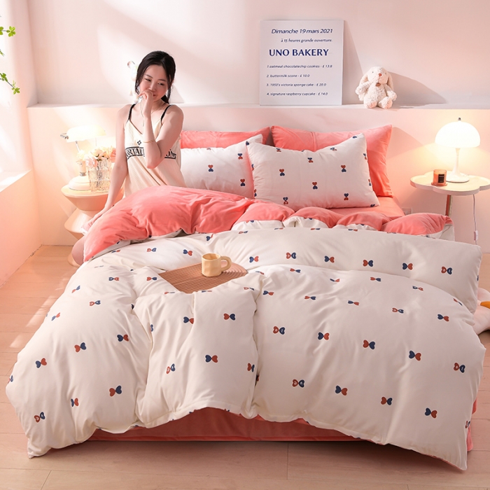 91家纺网 家纺一手货源 找家纺 圣楚 2024新款小竺棉加绒四件套 爱的告白