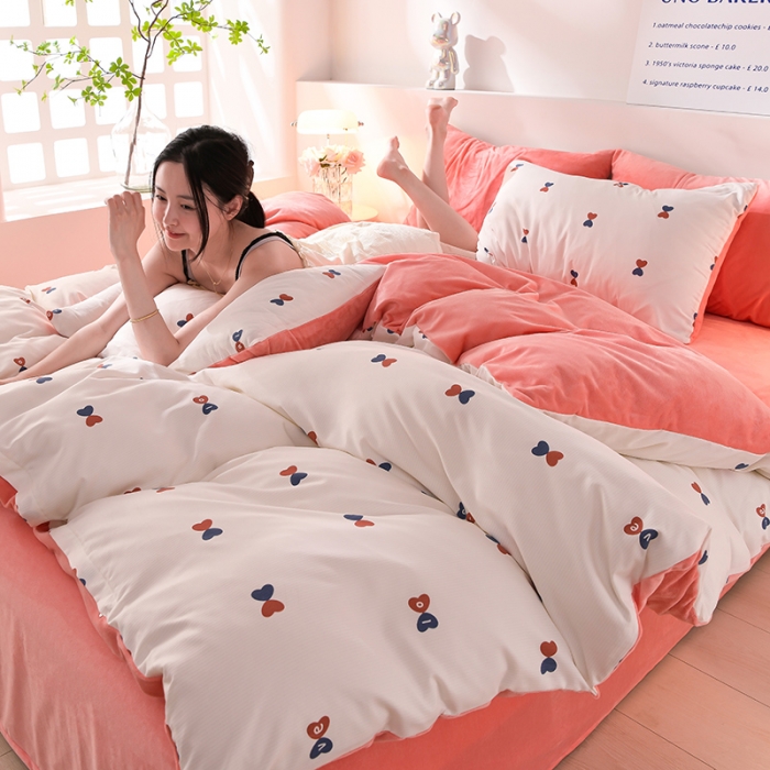 91家纺网 家纺一手货源 找家纺 圣楚 2024新款小竺棉加绒四件套 爱的告白