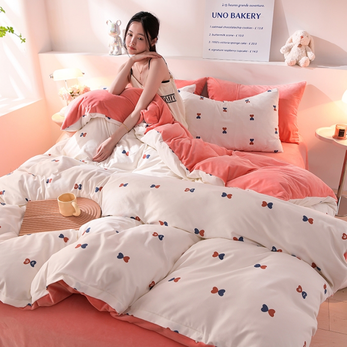 91家纺网 家纺一手货源 找家纺 圣楚 2024新款小竺棉加绒四件套 爱的告白