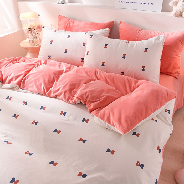 91家纺网 家纺一手货源 找家纺 圣楚 2024新款小竺棉加绒四件套 爱的告白