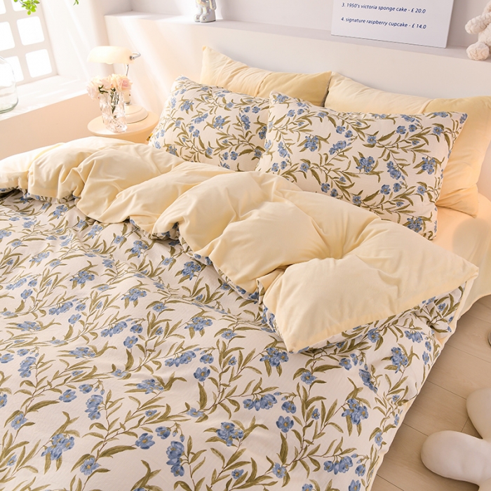 91家纺网 家纺一手货源 找家纺 圣楚 2024新款小竺棉加绒四件套 清风微拂