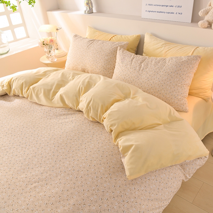 91家纺网 家纺一手货源 找家纺 圣楚 2024新款小竺棉加绒四件套 小睡棉黄