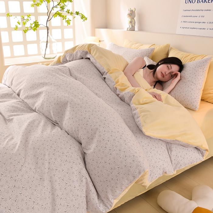 91家纺网 家纺一手货源 找家纺 圣楚 2024新款小竺棉加绒四件套 小睡棉灰