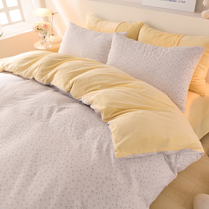 91家纺网 家纺一手货源 找家纺 圣楚 2024新款小竺棉加绒四件套 小睡棉灰