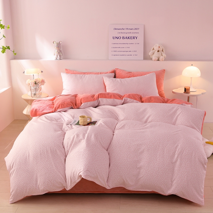 91家纺网 家纺一手货源 找家纺 圣楚 2024新款小竺棉加绒四件套 樱花点点