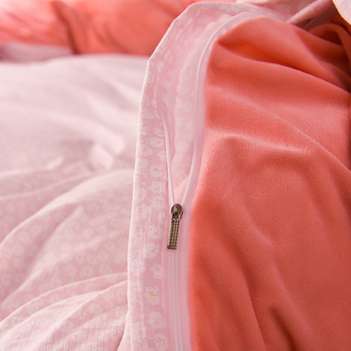 91家纺网 家纺一手货源 找家纺 圣楚 2024新款小竺棉加绒四件套 樱花点点