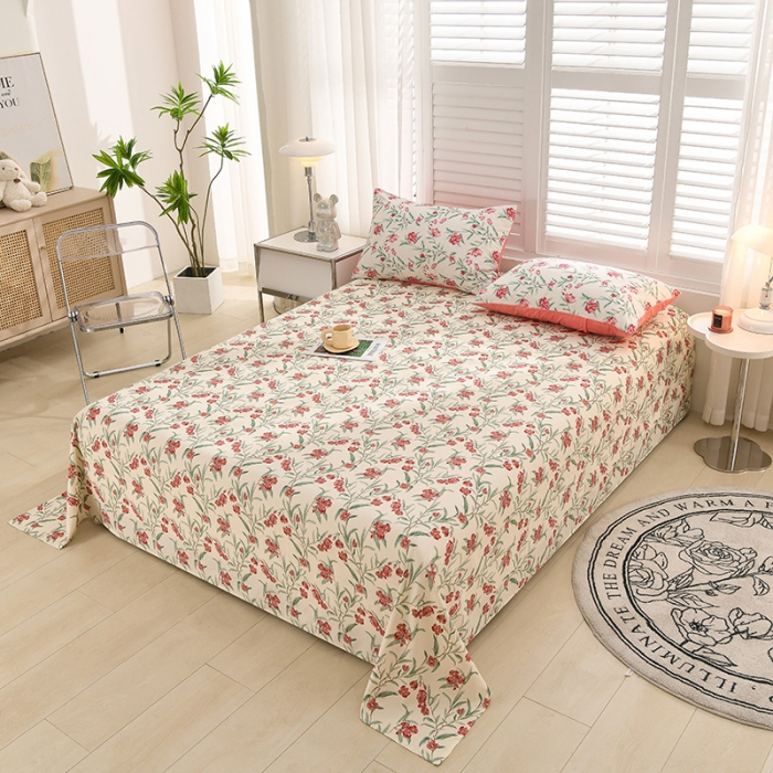 91家纺网 家纺一手货源 找家纺 圣楚 2024新款小竺棉床单 芳菲曼舞