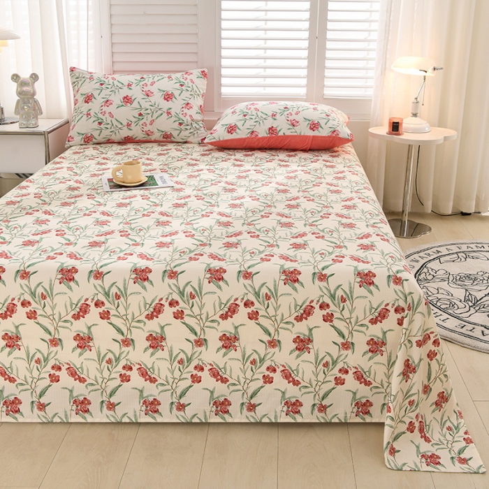 91家纺网 家纺一手货源 找家纺 圣楚 2024新款小竺棉床单 芳菲曼舞