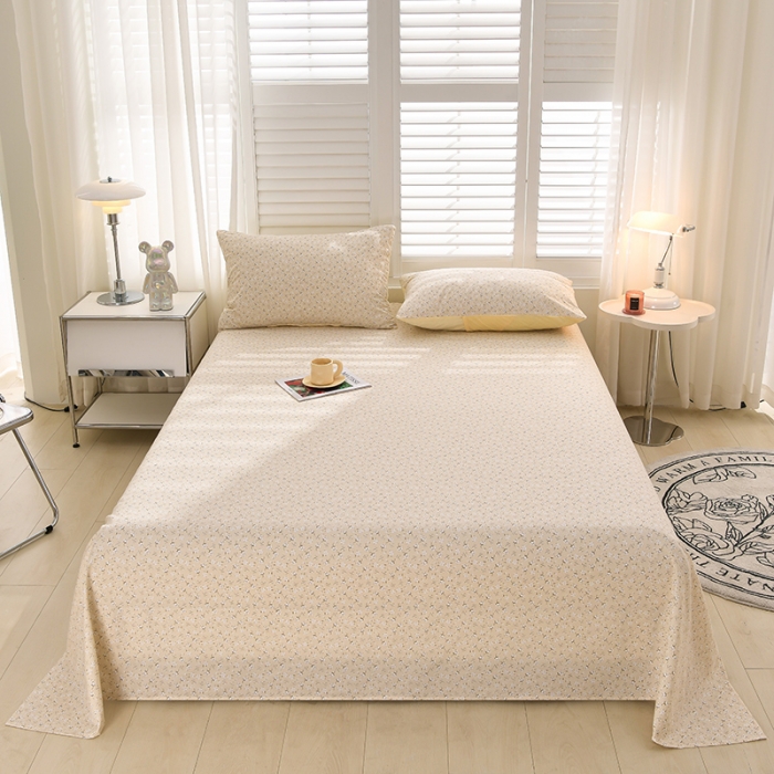 91家纺网 家纺一手货源 找家纺 圣楚 2024新款小竺棉床单 小碎棉黄