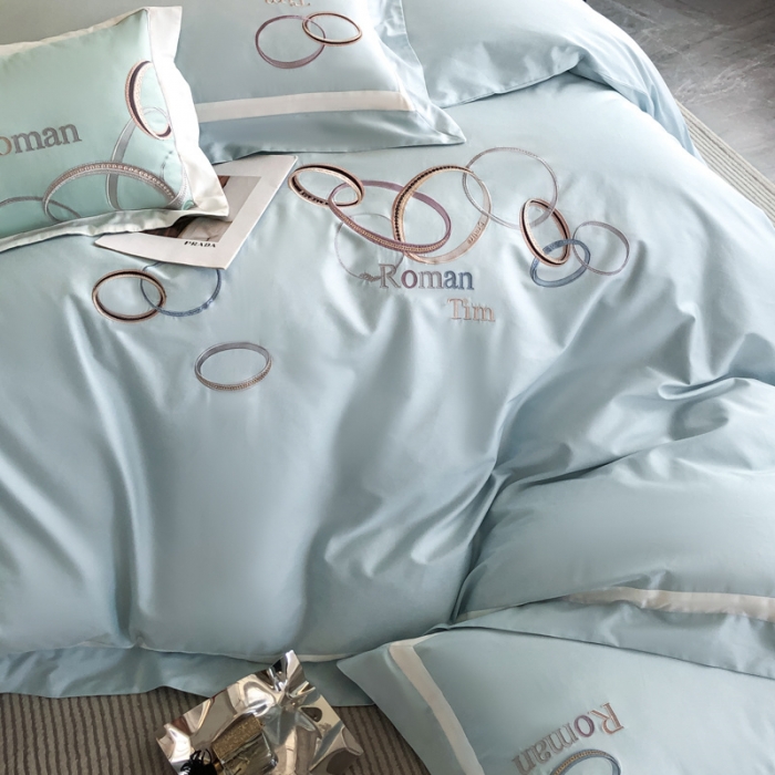 91家纺网 家纺一手货源 找家纺 魅都 2023新款100长绒棉简约轻奢刺绣四件套-科迪亚 科迪亚-天空蓝