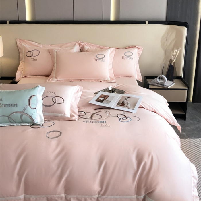 91家纺网 家纺一手货源 找家纺 魅都 2023新款100s长绒棉简约轻奢刺绣四件套-科迪亚 科迪亚-樱花粉