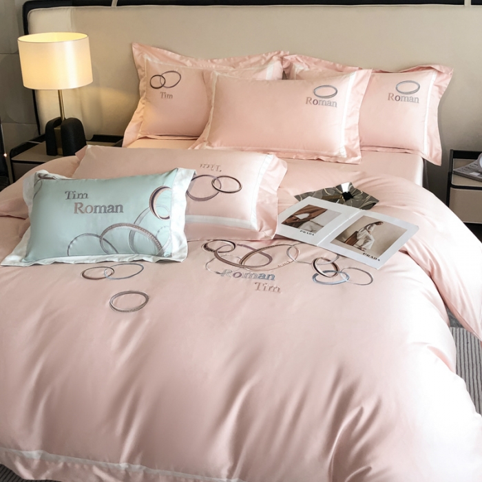 91家纺网 家纺一手货源 找家纺 魅都 2023新款100s长绒棉简约轻奢刺绣四件套-科迪亚 科迪亚-樱花粉