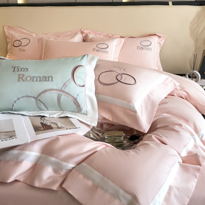 91家纺网 家纺一手货源 找家纺 魅都 2023新款100s长绒棉简约轻奢刺绣四件套-科迪亚 科迪亚-樱花粉