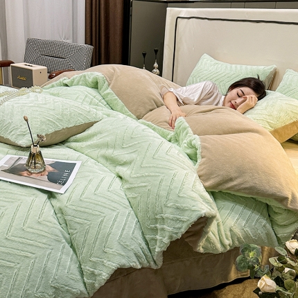 91家纺网 家纺一手货源 找家纺 苏米娜2023直播爆款9斤兔毛绒兔兔绒懒兔绒立体剪花牛奶绒四件套绒