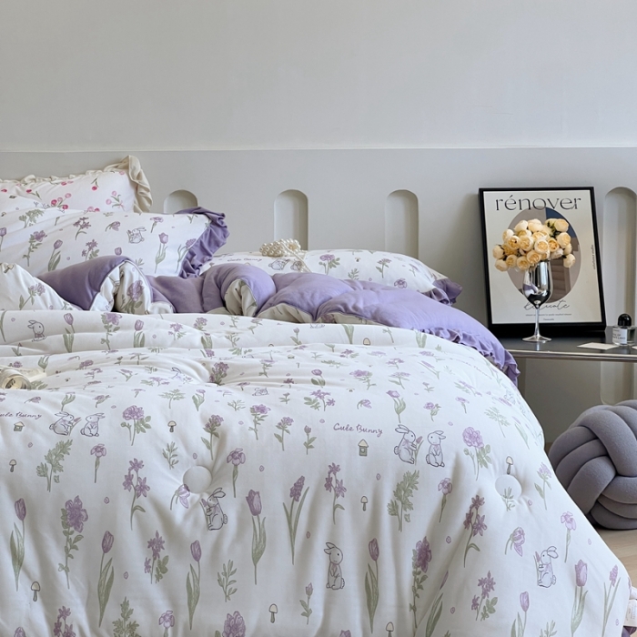 91家纺网 家纺一手货源 找家纺 安莱生活 2023秋冬新品有氧双层纱法式一体蚕丝被抗菌被 小月野