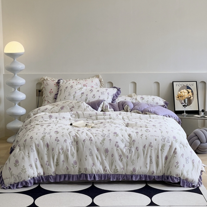 91家纺网 家纺一手货源 找家纺 安莱生活 2023秋冬新品有氧双层纱法式一体蚕丝被抗菌被 小月野