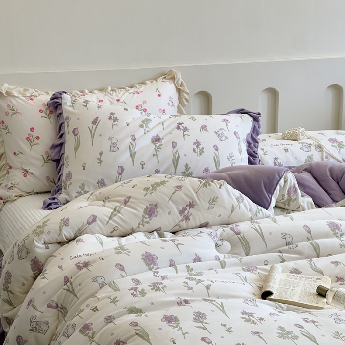 91家纺网 家纺一手货源 找家纺 安莱生活 2023秋冬新品有氧双层纱法式一体蚕丝被抗菌被 小月野