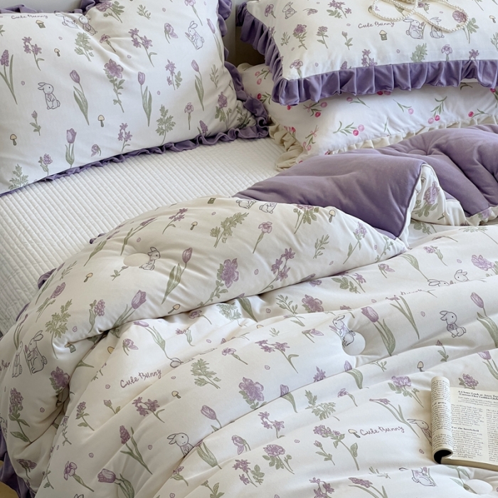 91家纺网 家纺一手货源 找家纺 安莱生活 2023秋冬新品有氧双层纱法式一体蚕丝被抗菌被 小月野