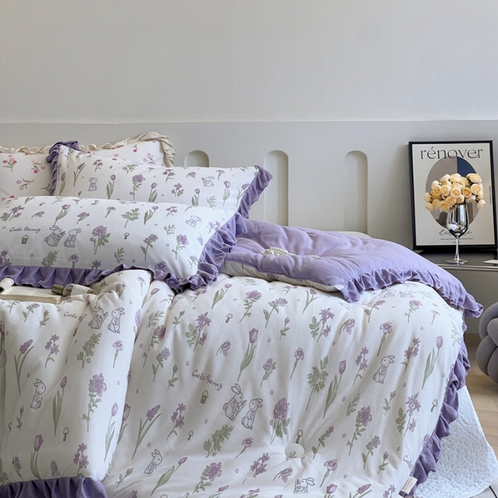 91家纺网 家纺一手货源 找家纺 安莱生活 2023秋冬新品有氧双层纱法式一体蚕丝被抗菌被 小月野