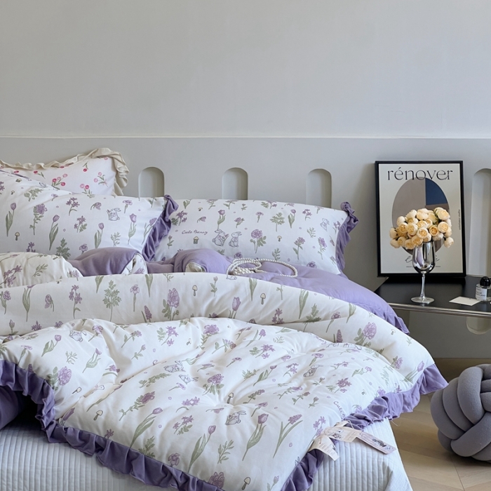 91家纺网 家纺一手货源 找家纺 安莱生活 2023秋冬新品有氧双层纱法式一体蚕丝被抗菌被 小月野