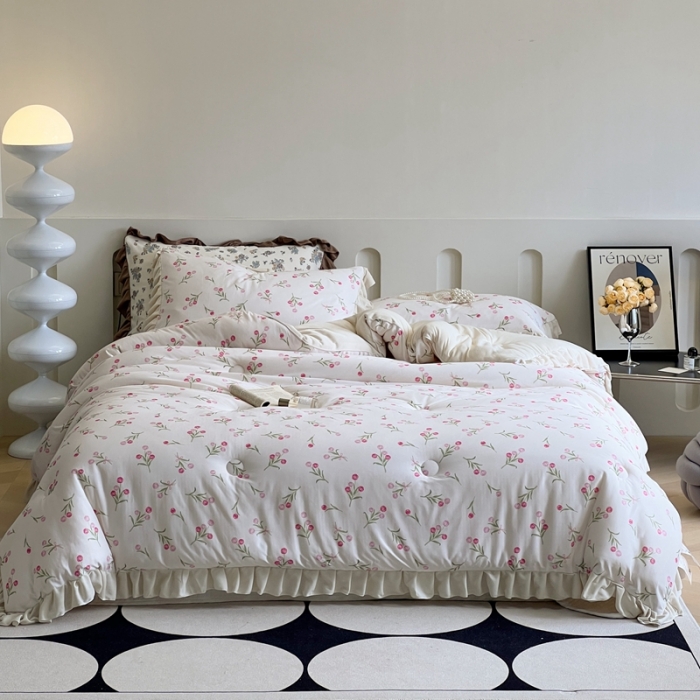 91家纺网 家纺一手货源 找家纺 安莱生活 2023秋冬新品有氧双层纱法式一体蚕丝被抗菌被 郁金香