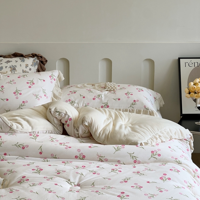 91家纺网 家纺一手货源 找家纺 安莱生活 2023秋冬新品有氧双层纱法式一体蚕丝被抗菌被 郁金香